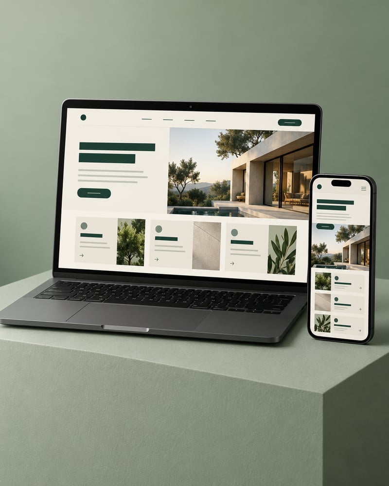 Illustration d’un même site vitrine présenté sur ordinateur et sur mobile